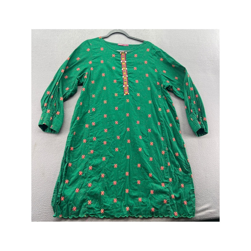 Generation Classic Green Embroidered Kurta Tunic Dress Pink Yellow Size 16